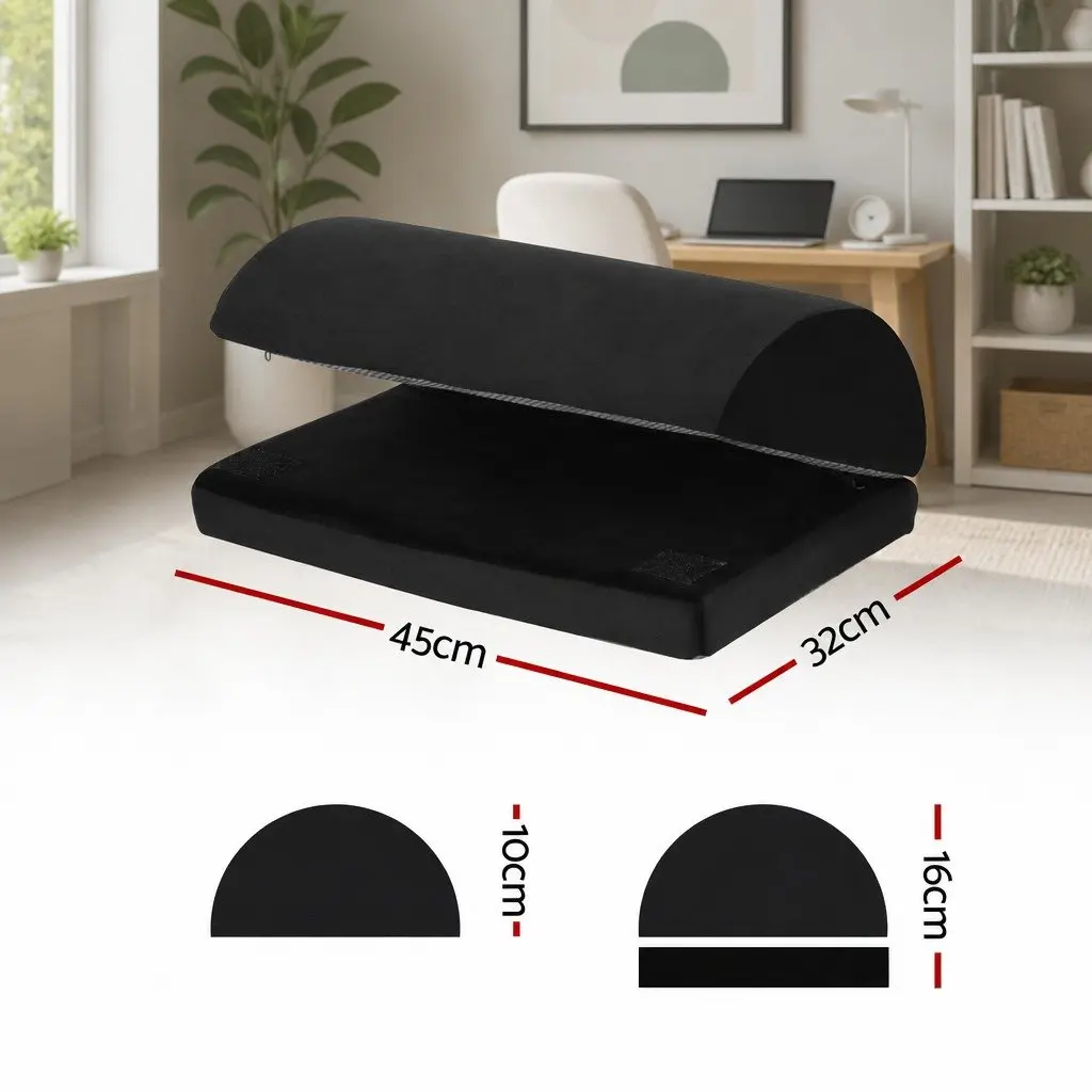 Memory Foam Footrest Cushion Ergonomic Support Adjustable Height Black 45cm x 32cm x 16cm