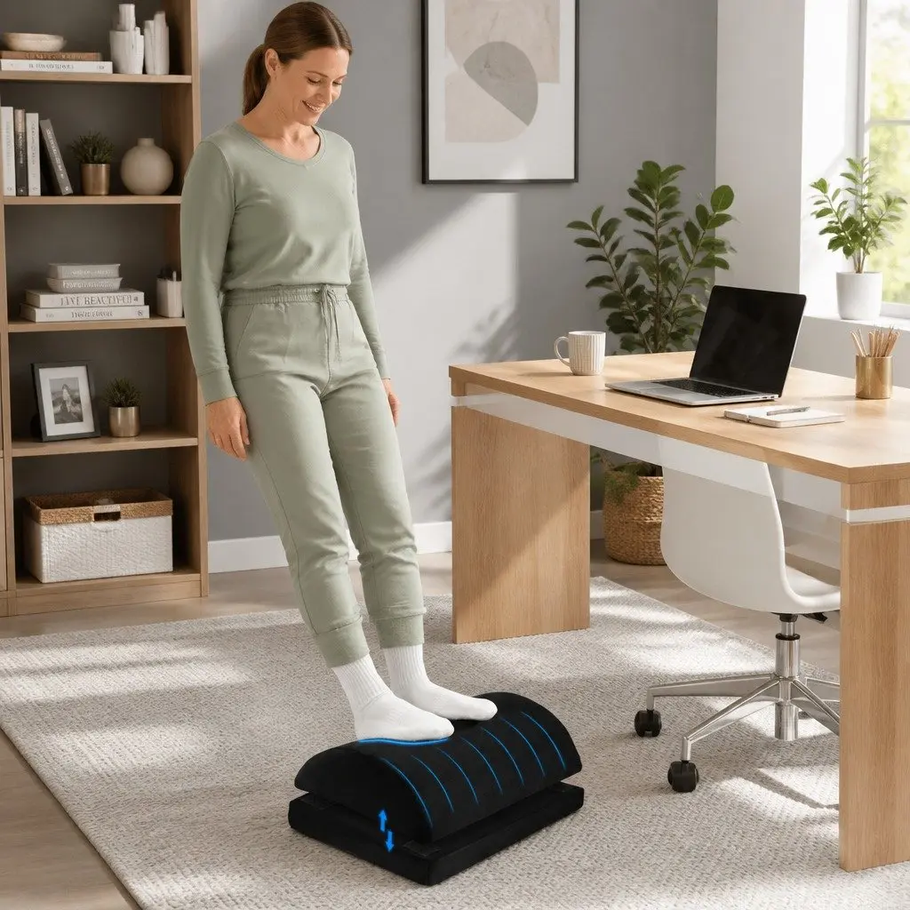 Memory Foam Footrest Cushion Ergonomic Support Adjustable Height Black 45cm x 32cm x 16cm