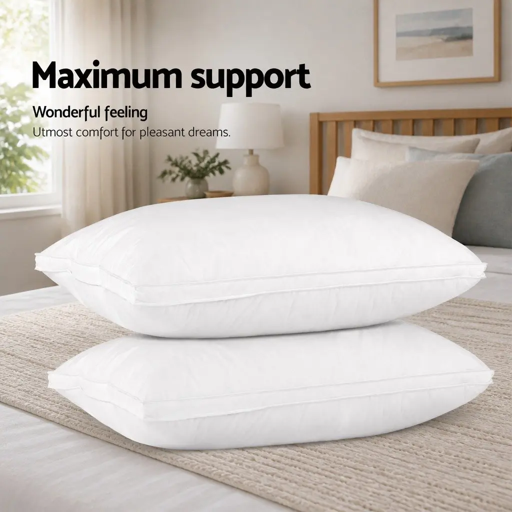 Goose Feather Down Pillow Head Neck Support Standard Size White Twin Pack