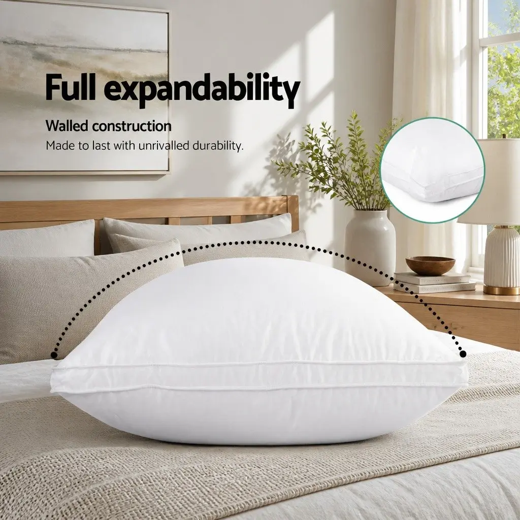 Goose Feather Down Pillow Head Neck Support Standard Size White Twin Pack