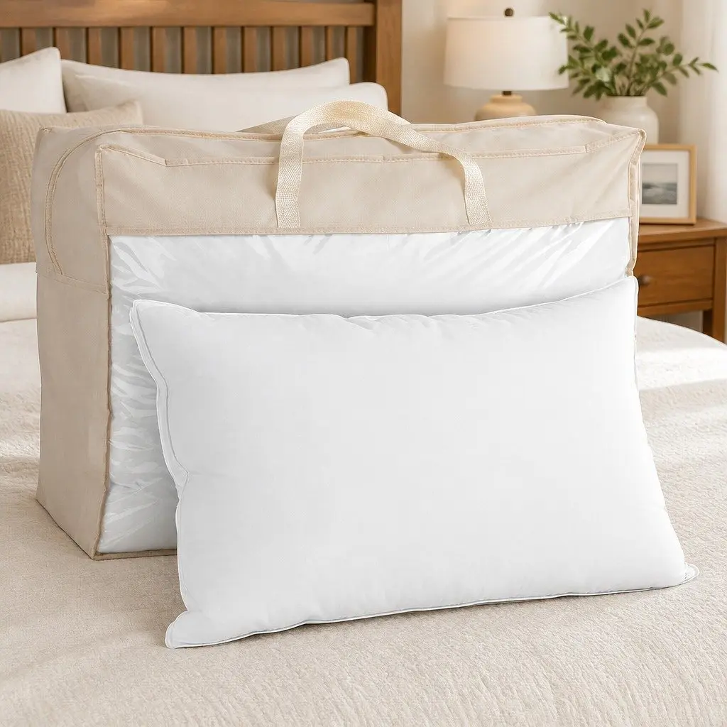 Goose Feather Down Pillow Head Neck Support Standard Size White Twin Pack