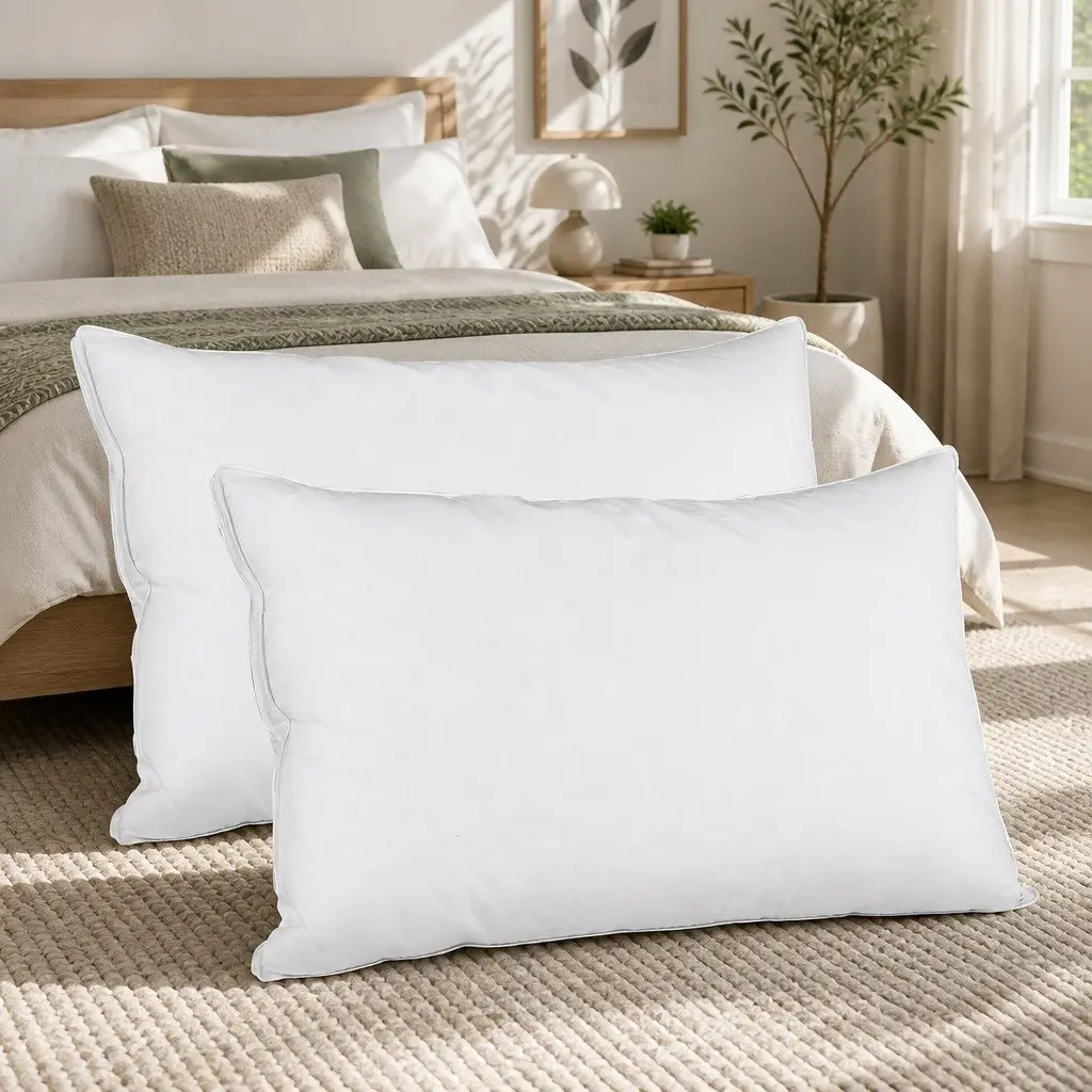 Goose Feather Down Pillow Head Neck Support Standard Size White Twin Pack