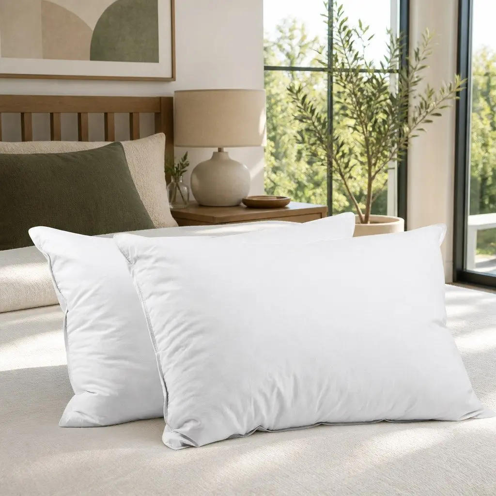 Goose Feather Down Pillow Twin Pack Hypo-Allergenic 75cm x 50cm White
