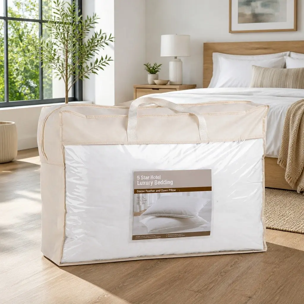 Goose Feather Down Pillow Twin Pack Hypo-Allergenic 75cm x 50cm White