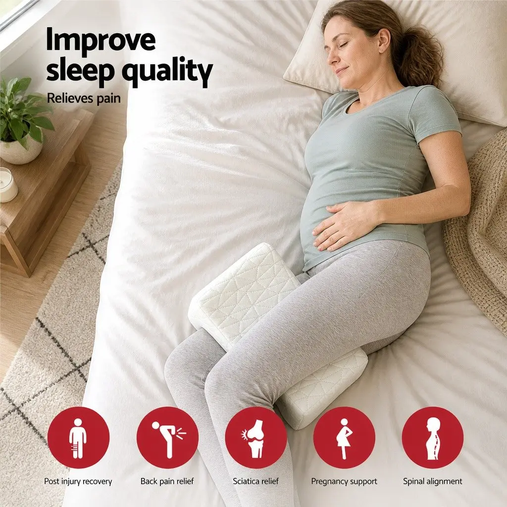 Memory Foam Knee Pillow Ergonomic Support 32cm x 18cm x 20cm White