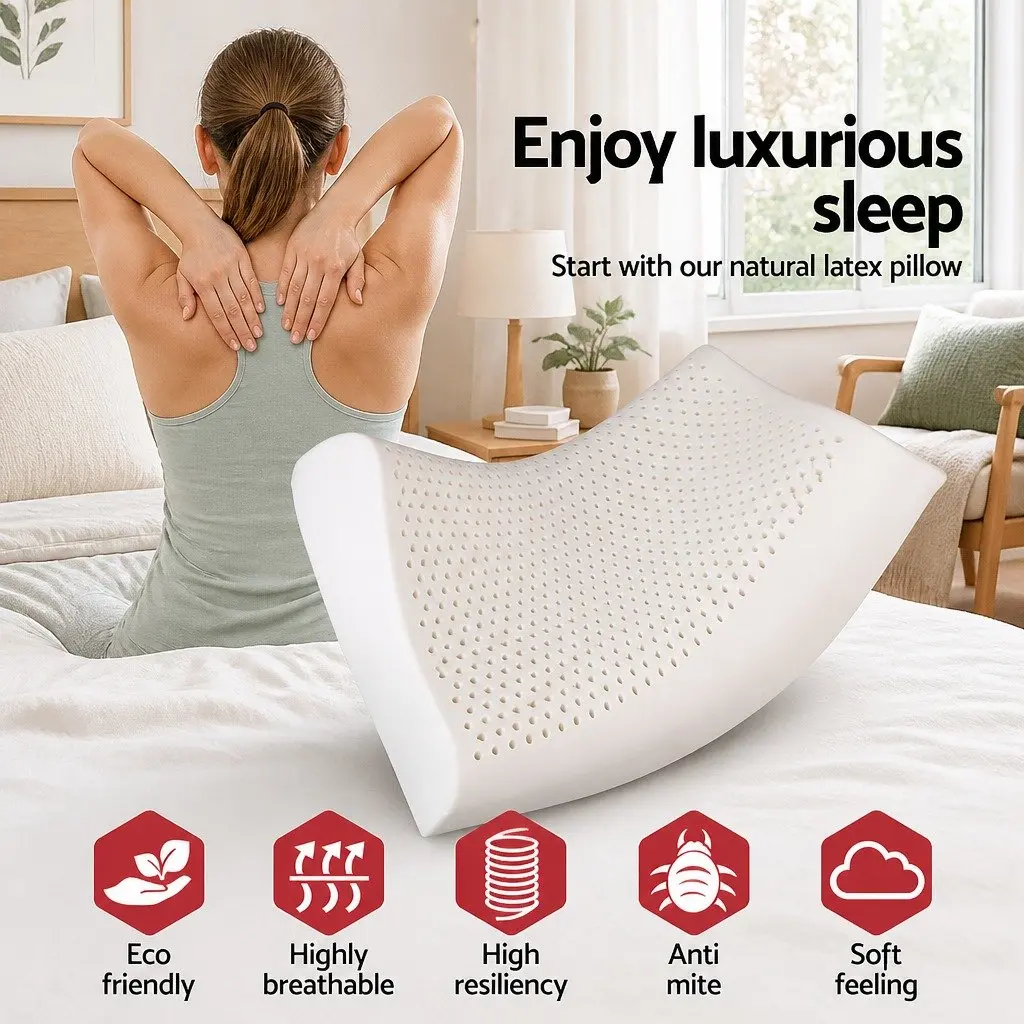Latex Pillow Natural Support Contour 2-Zone 60 x 40 x 10-12cm White Twin Pack