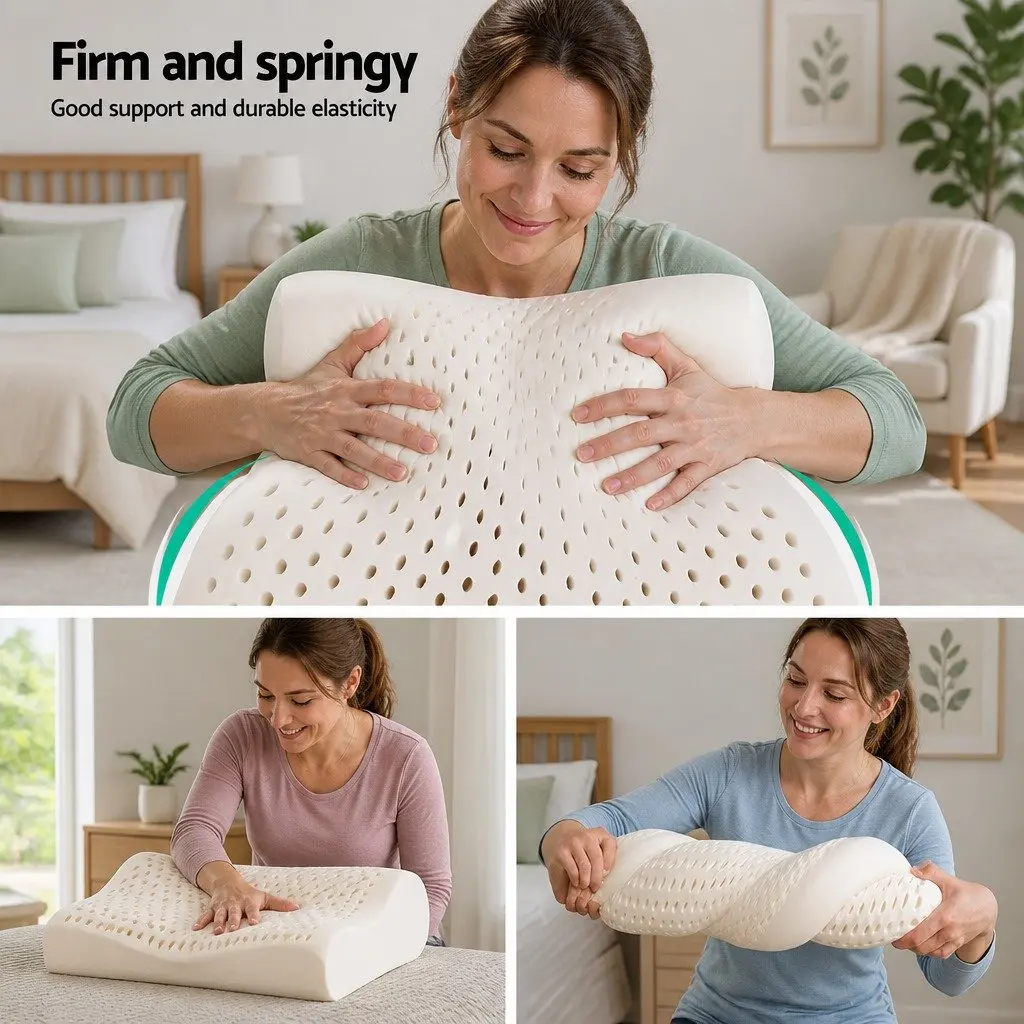 Latex Pillow Natural Support Contour 2-Zone 60 x 40 x 10-12cm White Twin Pack