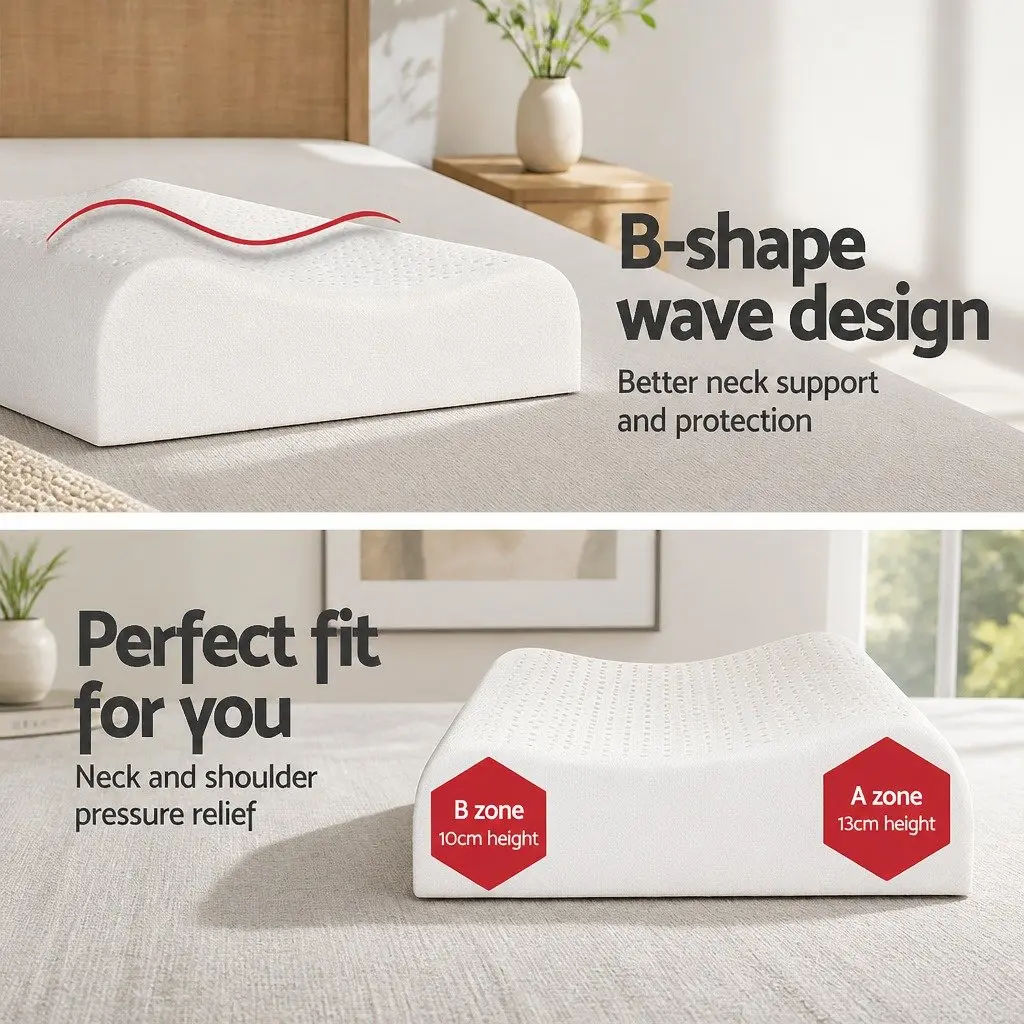 Latex Pillow Natural Support Contour 2-Zone 60 x 40 x 10-12cm White Twin Pack