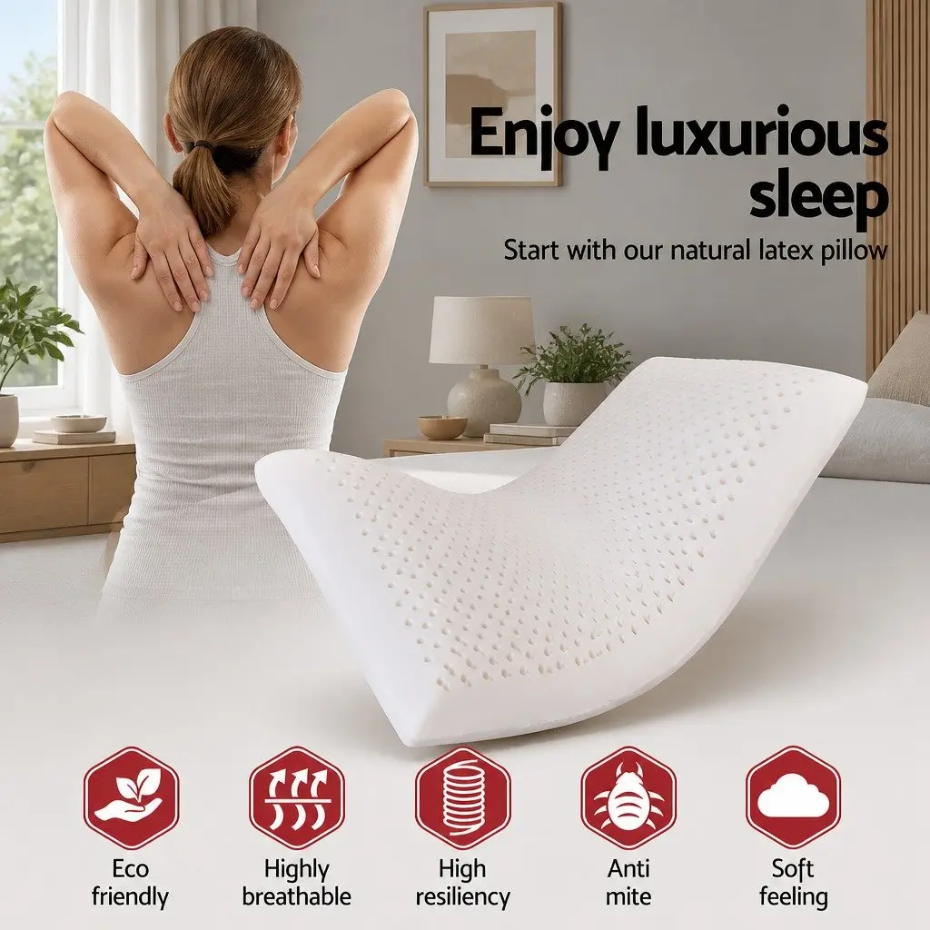Latex Pillow Natural Support Comfort Sleep Twin Pack White