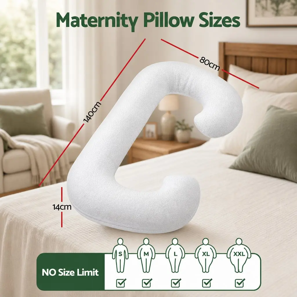C-Shaped Pregnancy Pillow Body Support for Side Sleepers 80 x 140 cm White