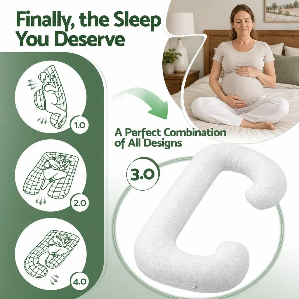C-Shaped Pregnancy Pillow Body Support for Side Sleepers 80 x 140 cm White