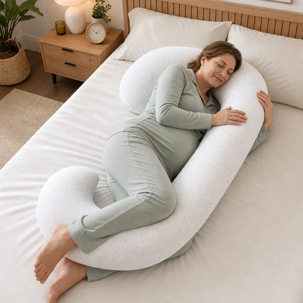 C-Shaped Pregnancy Pillow Body Support for Side Sleepers 80 x 140 cm White