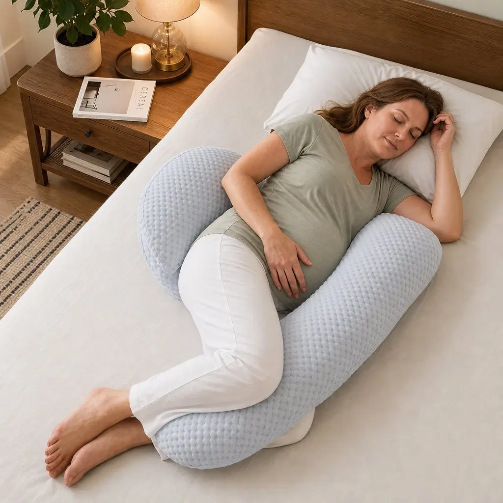 Cooling Body Pillow Adjustable Maternity Support 37x87 cm Blue