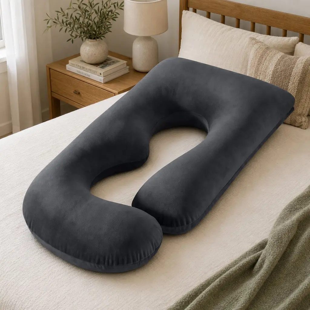 G-Shaped Pregnancy Pillow Full Body Maternity Support Cushion Dark Grey 131 x 70 cm