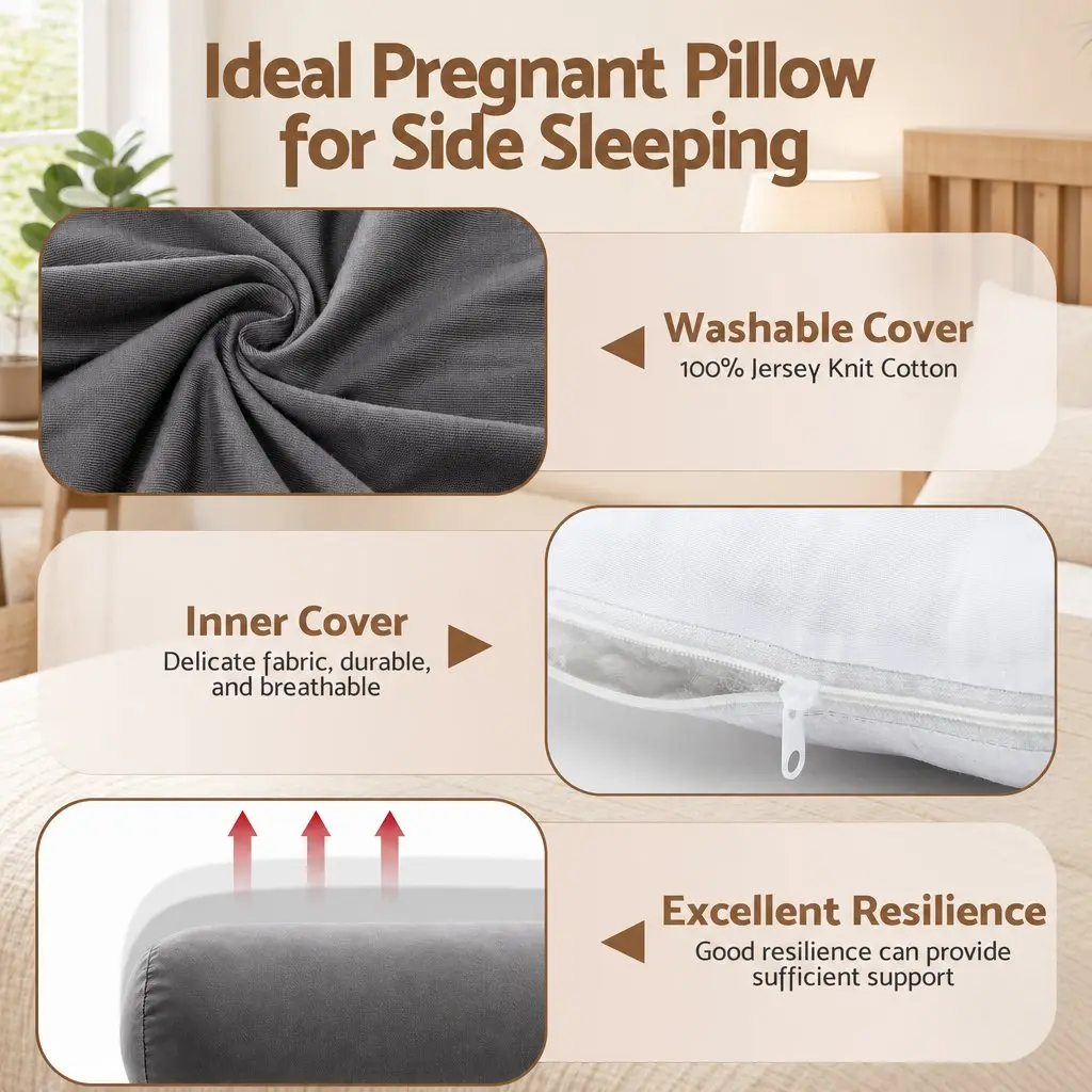 L-Shaped Pregnancy Pillow Side Sleeping Support 63x115cm Grey