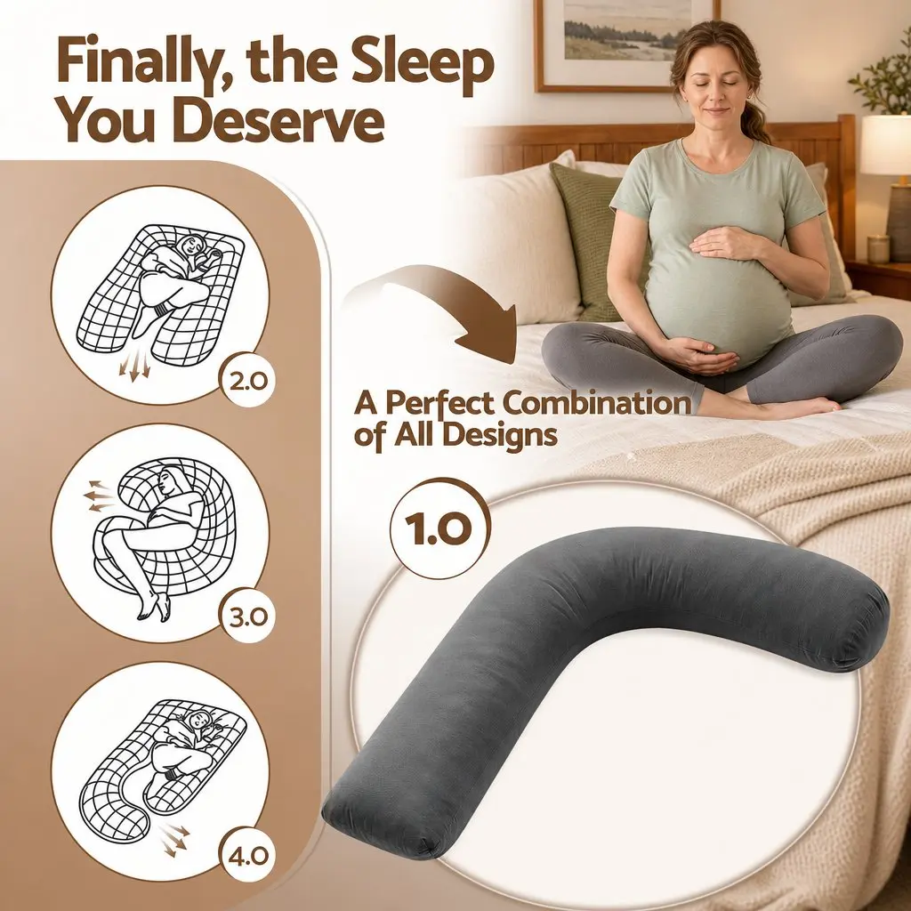 L-Shaped Pregnancy Pillow Side Sleeping Support 63x115cm Grey