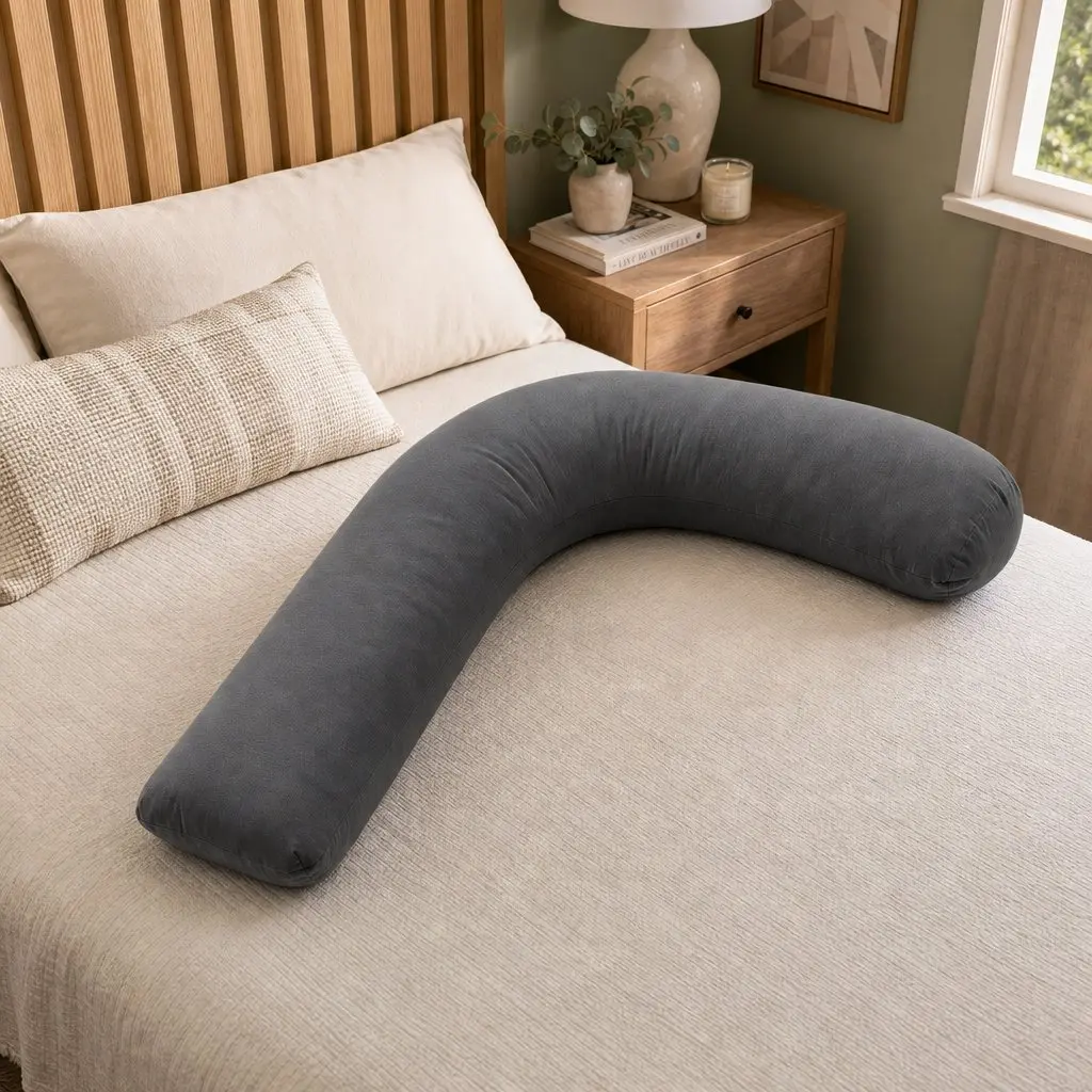 L-Shaped Pregnancy Pillow Side Sleeping Support 63x115cm Grey