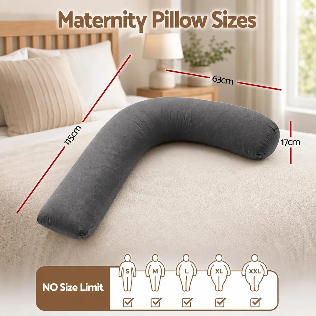 L-Shaped Pregnancy Pillow Side Sleeping Support 63x115cm Grey