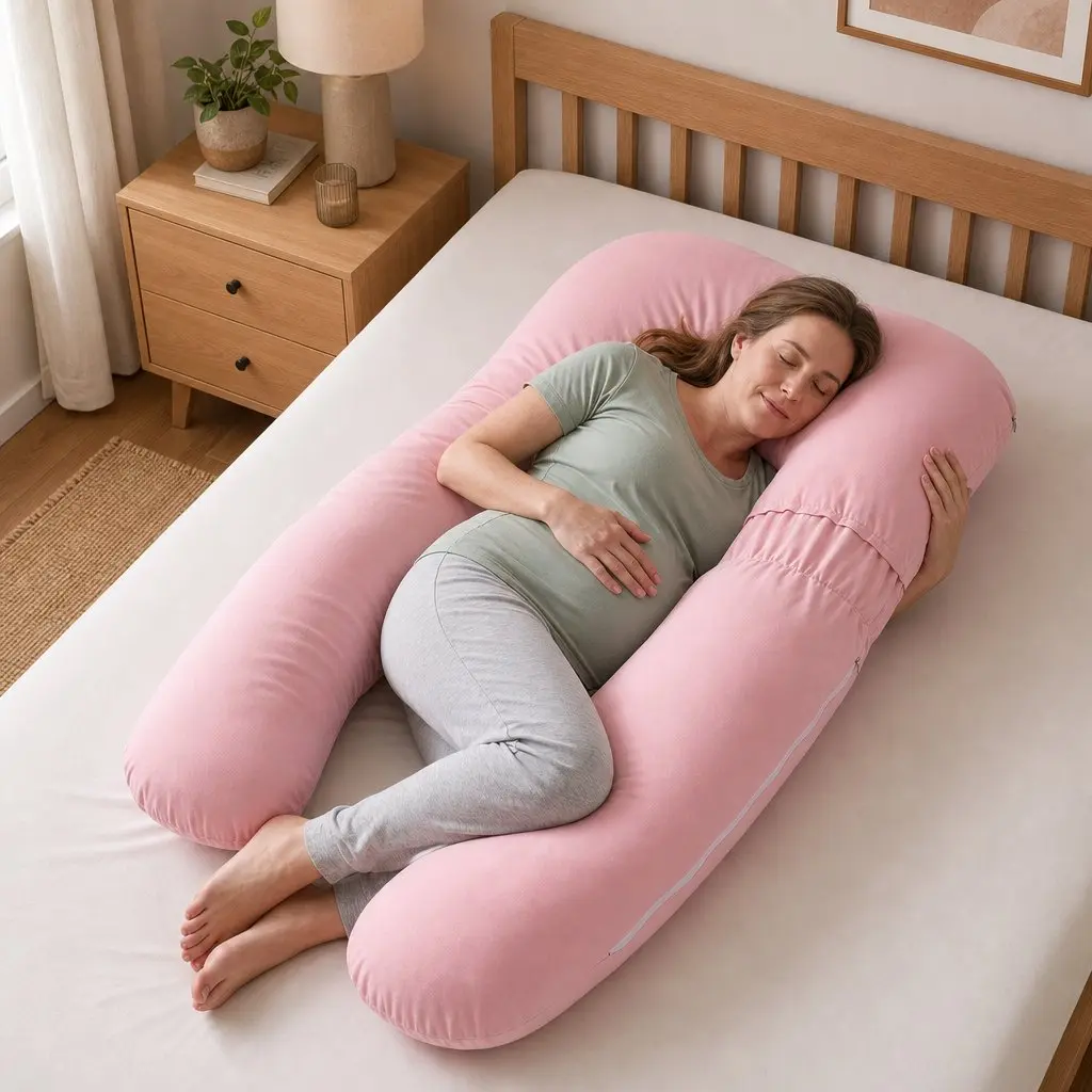 U Shaped Full Body Pregnancy Pillow for Maternity Sleep 73 x 133 cm Pink