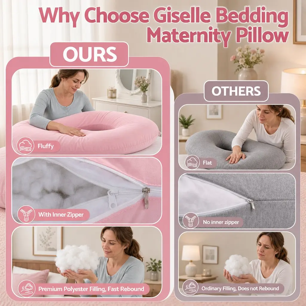 U Shaped Full Body Pregnancy Pillow for Maternity Sleep 73 x 133 cm Pink