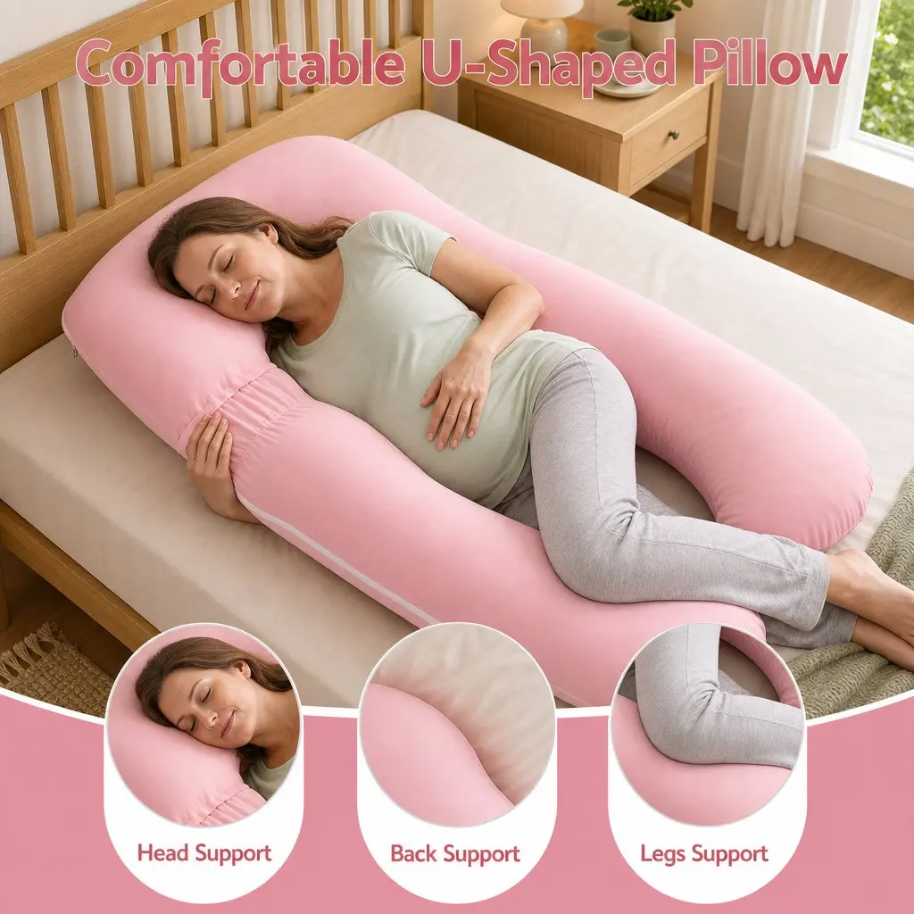 U Shaped Full Body Pregnancy Pillow for Maternity Sleep 73 x 133 cm Pink