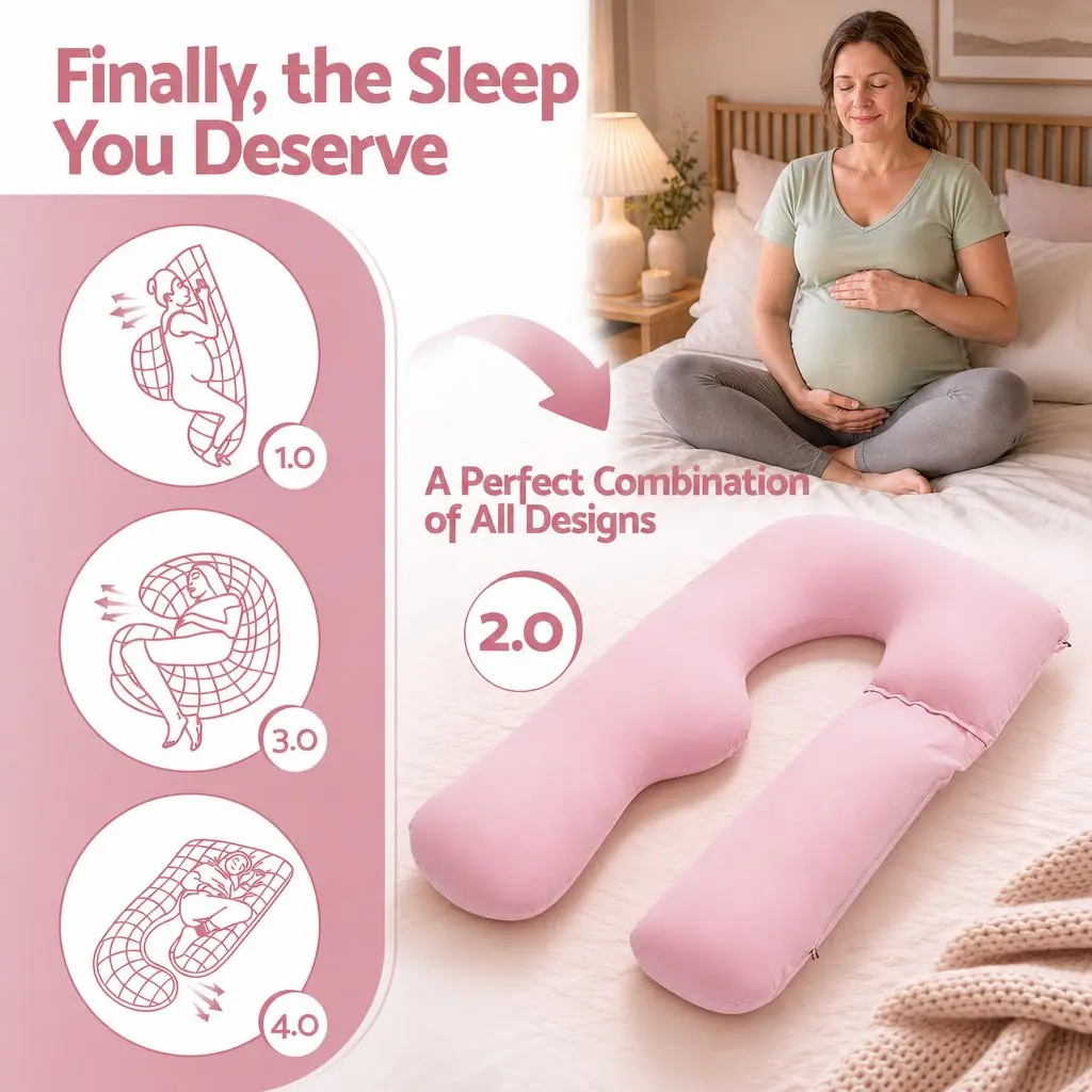 U Shaped Full Body Pregnancy Pillow for Maternity Sleep 73 x 133 cm Pink