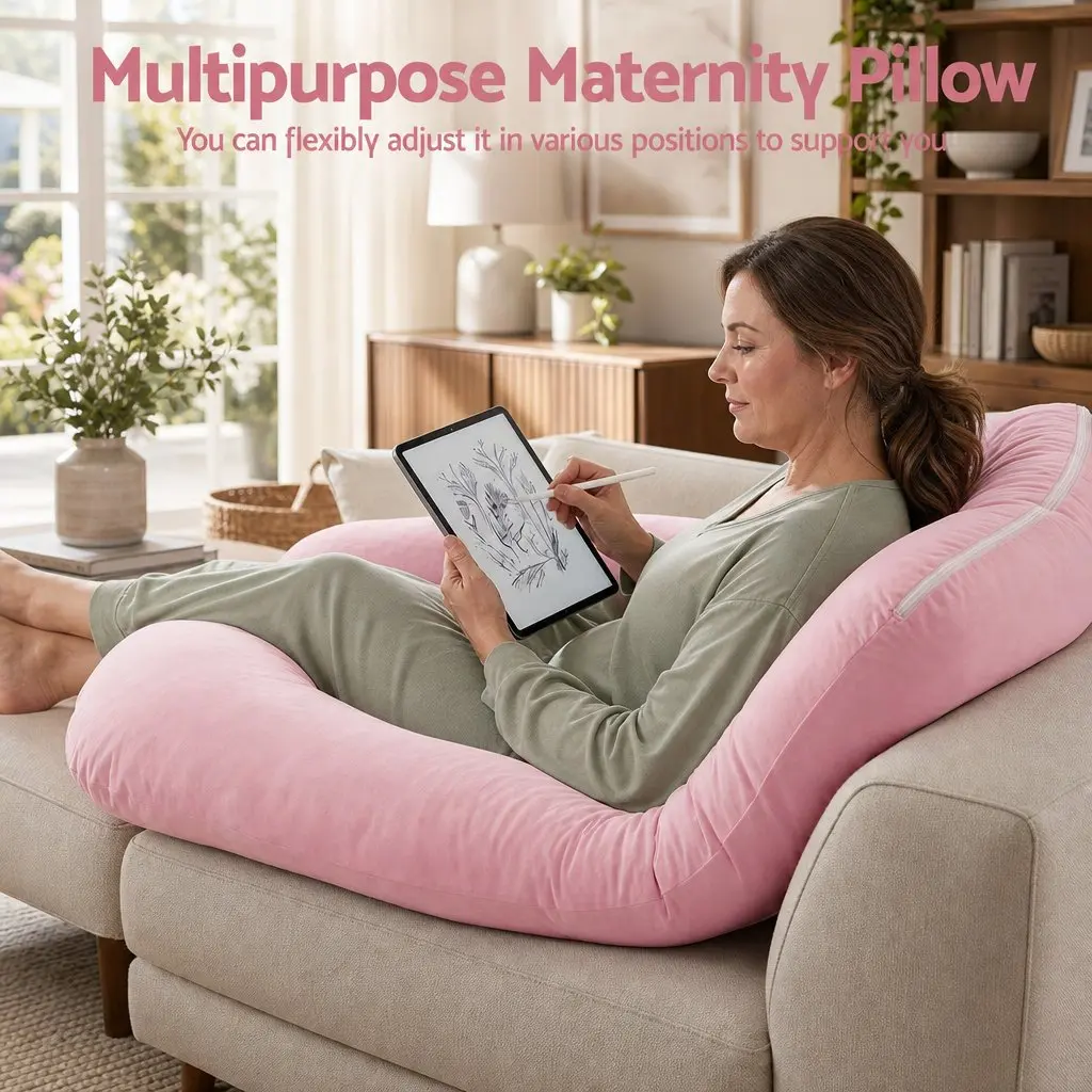 U Shaped Full Body Pregnancy Pillow for Maternity Sleep 73 x 133 cm Pink
