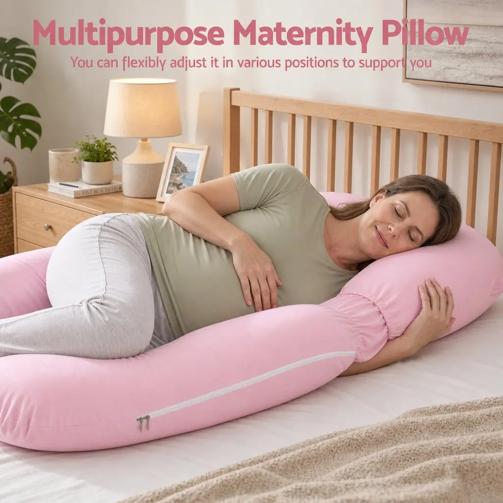 U Shaped Full Body Pregnancy Pillow for Maternity Sleep 73 x 133 cm Pink