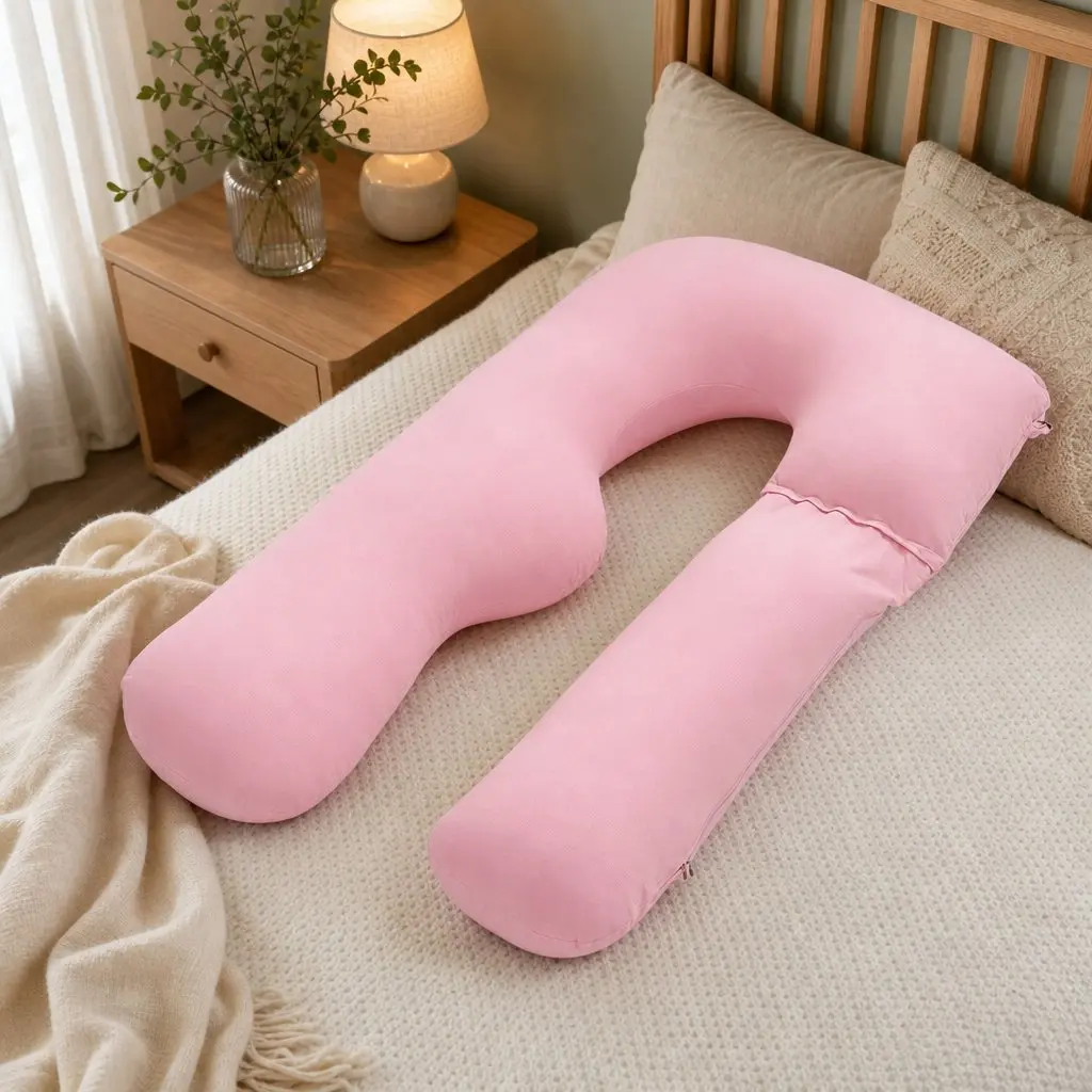 U Shaped Full Body Pregnancy Pillow for Maternity Sleep 73 x 133 cm Pink