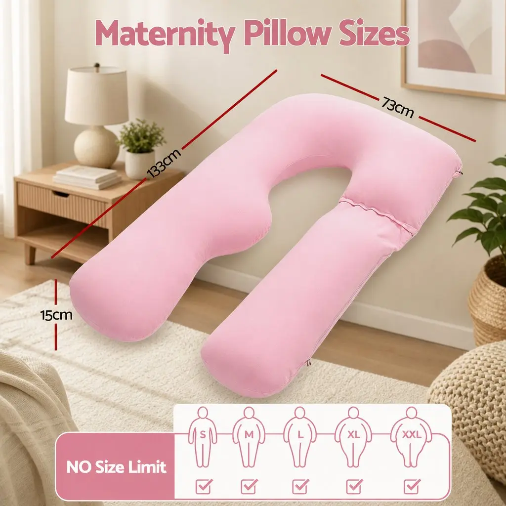 U Shaped Full Body Pregnancy Pillow for Maternity Sleep 73 x 133 cm Pink
