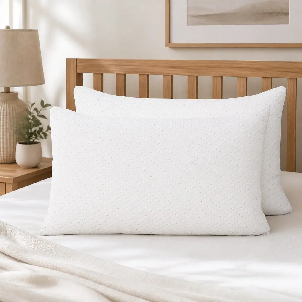 Memory Foam Pillow Shredded Gel-Infused Bamboo Cover Neck 73cm x 48cm White Twin Pack