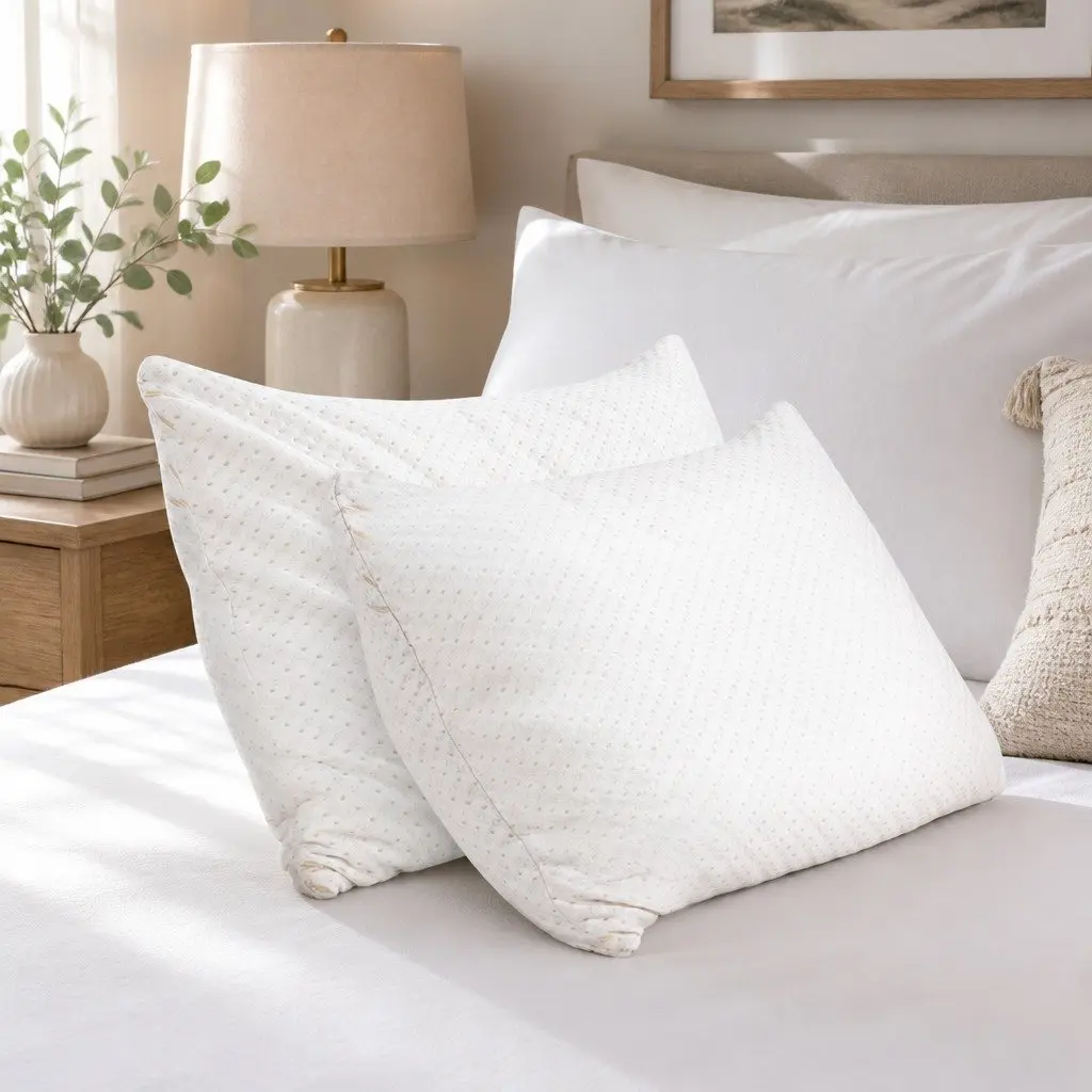 Memory Foam Pillow Shredded Gel-Infused Bamboo Cover Neck 73cm x 48cm White Twin Pack