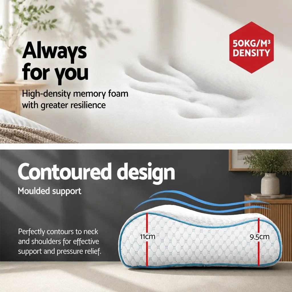 Memory Foam Contour Pillow Head Neck Support 60cm x 40cm White
