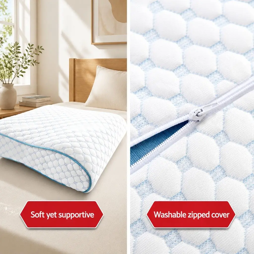 Memory Foam Contour Pillow Head Neck Support 60cm x 40cm White