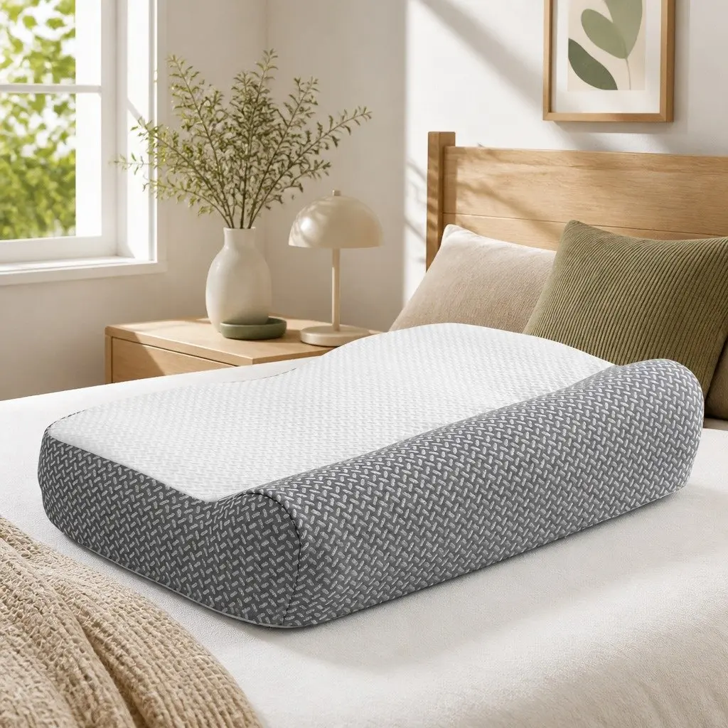 Memory Foam Contour Pillow Cervical Neck Support Ergonomic Sleep Pillow Grey