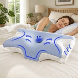 Memory Foam Pillow Ergonomic Cervical Neck Support Contour Design White Grey