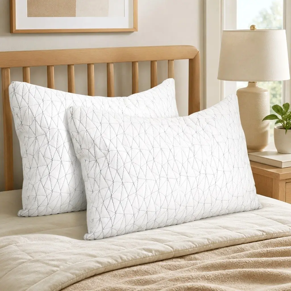 Memory Foam Pillow Neck and Shoulder Support King Size Twin Pack White Gel-Infused Shredded Foam