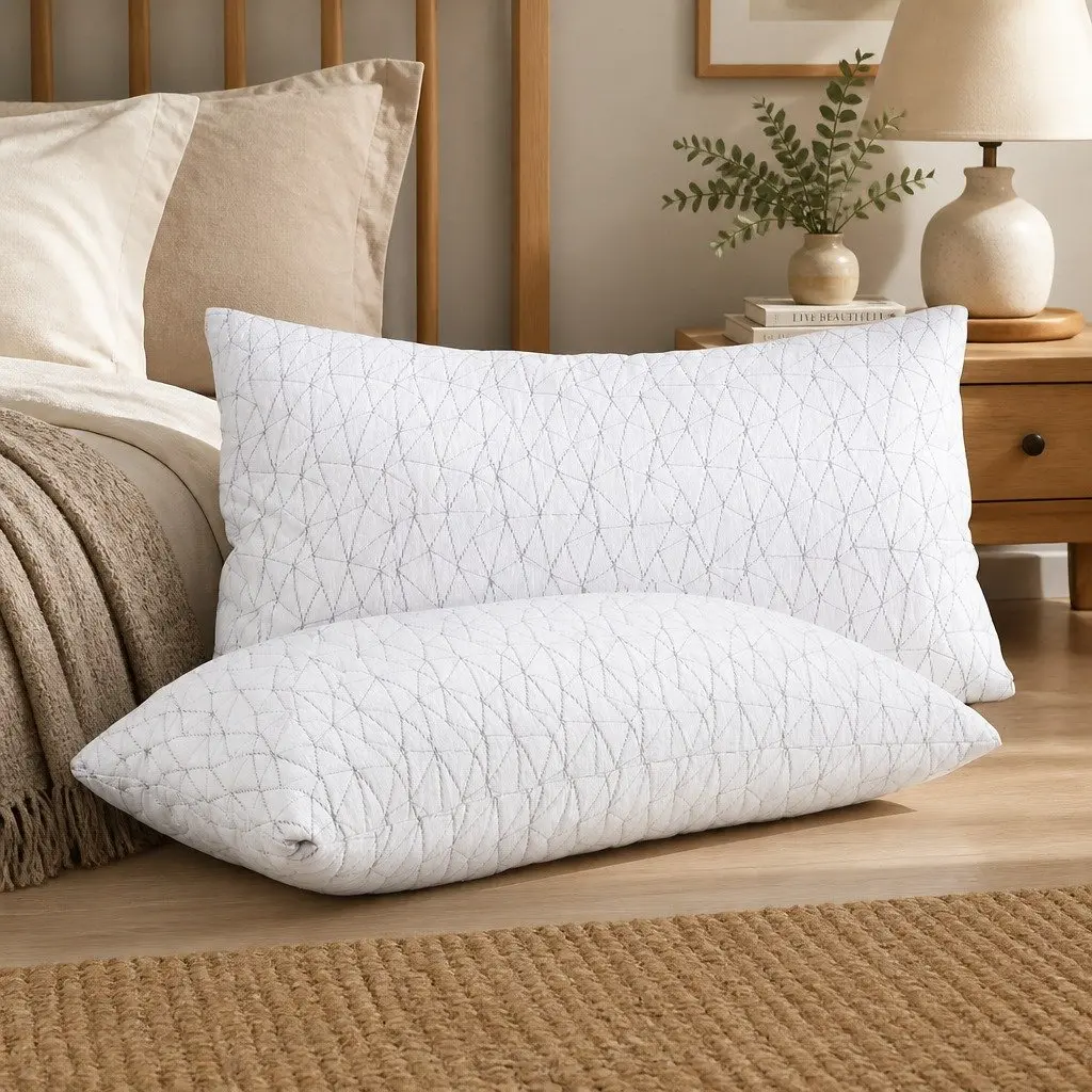 Memory Foam Pillow Neck and Shoulder Support King Size Twin Pack White Gel-Infused Shredded Foam