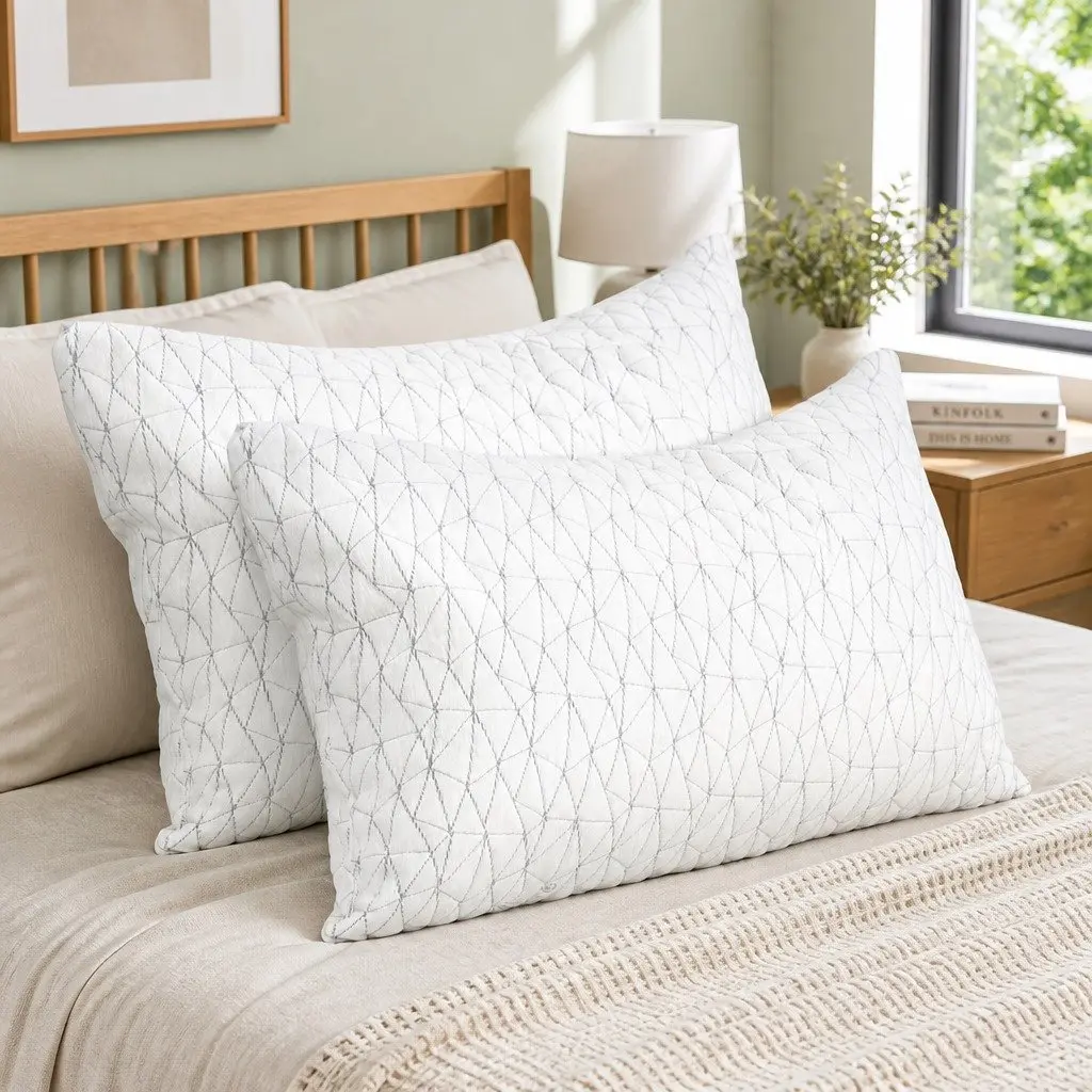 Memory Foam Pillow Neck and Shoulder Support King Size Twin Pack White Gel-Infused Shredded Foam