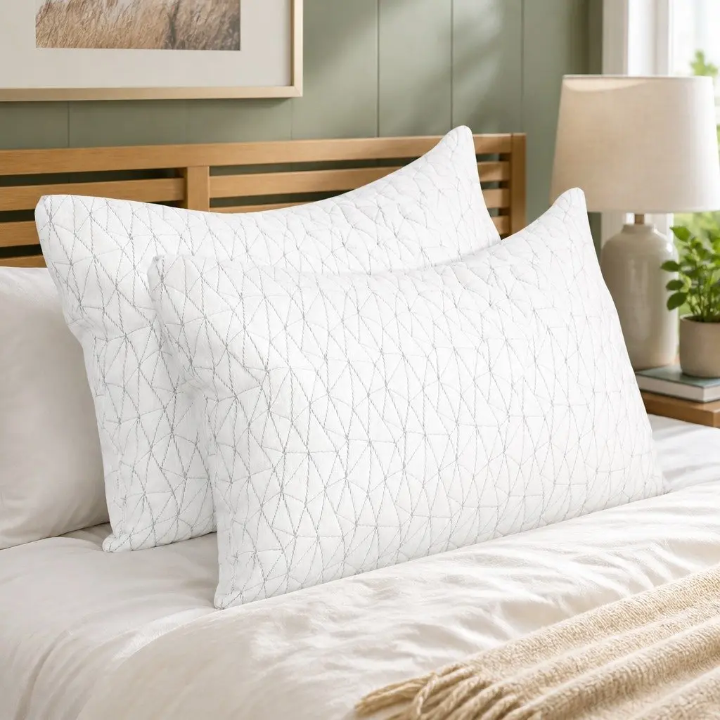 Memory Foam Pillow Gel-Infused Sleep Support Standard Size Twin Pack White