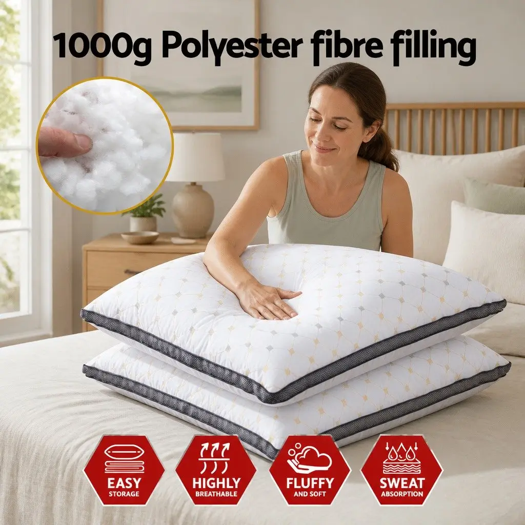 Microfibre Pillow Bedroom Comfort Support 70 x 45 cm White 2 Pack