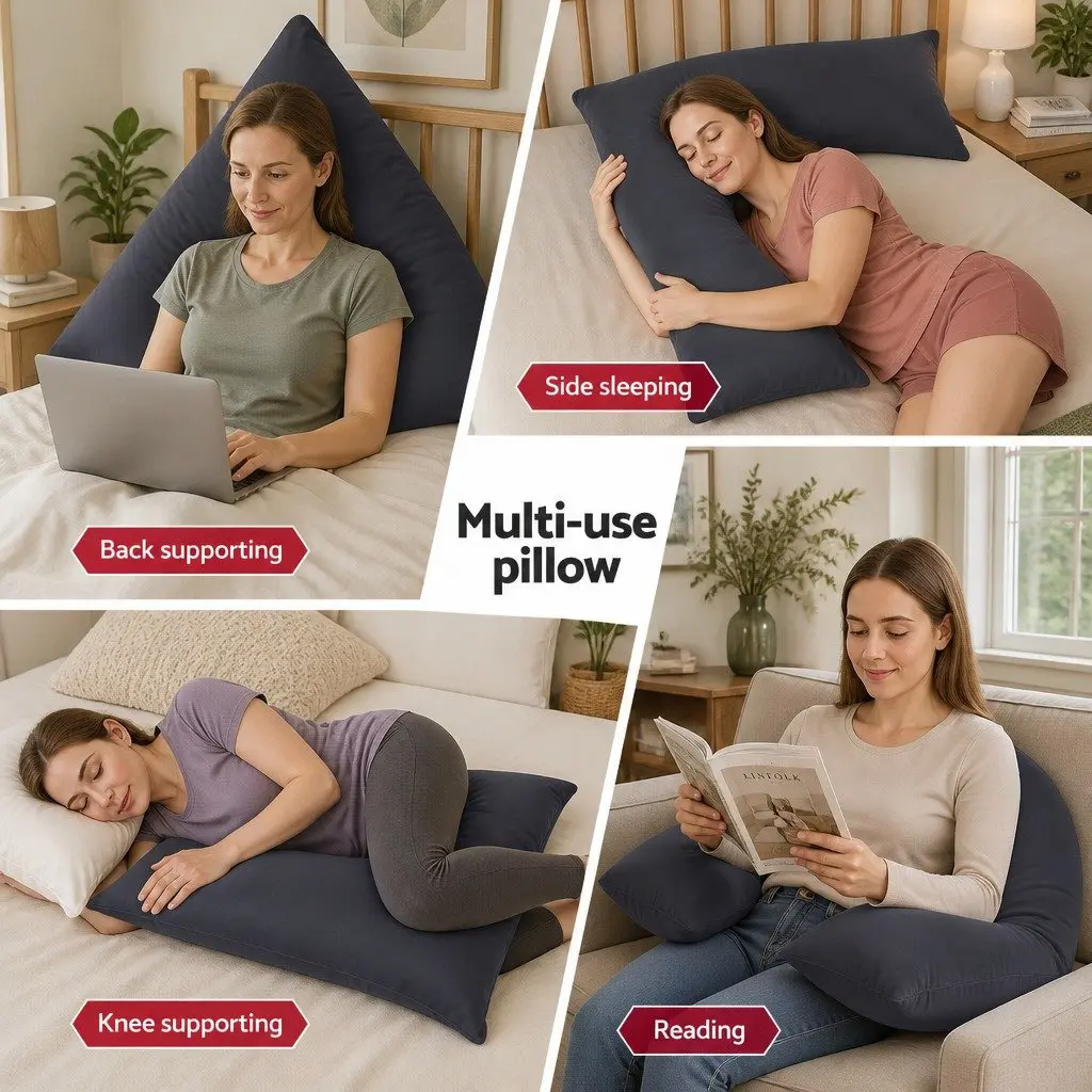 V-Shape Body Pillow Boomerang Nursing Pregnancy Support Cushion Grey