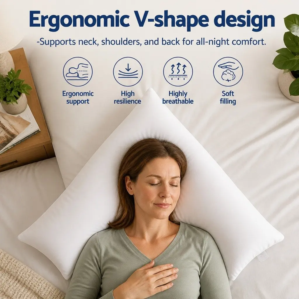 V Shape Body Pillow Nursing Cushion Support 58x35x18cm White
