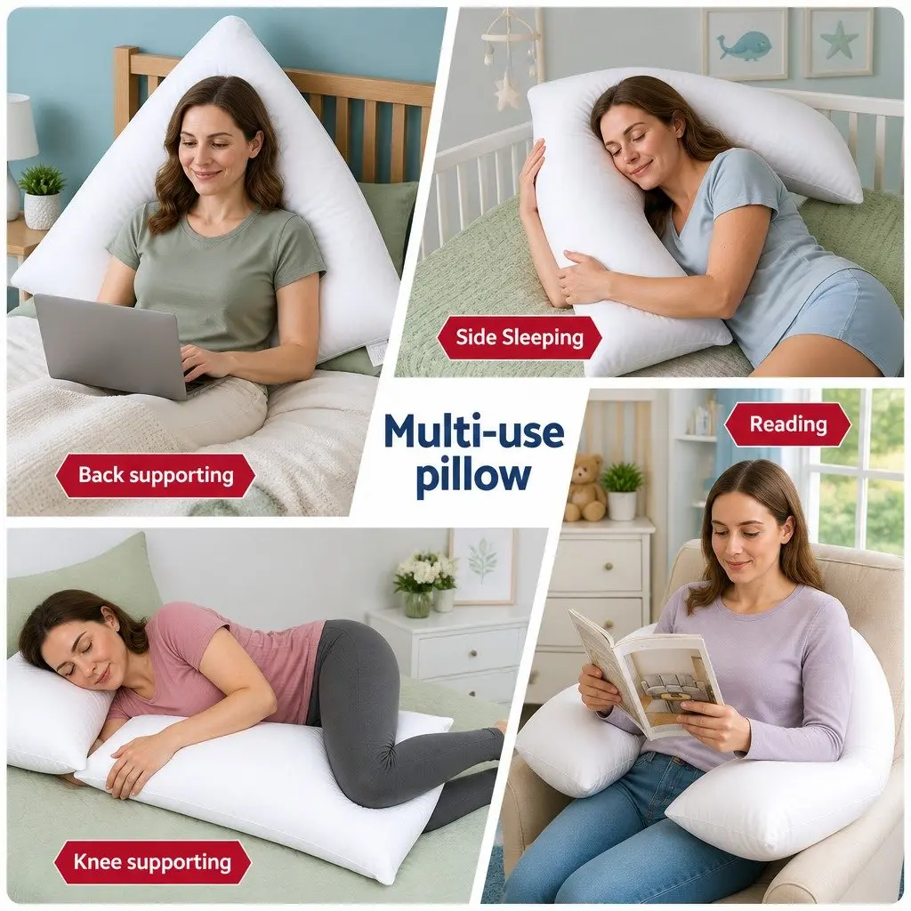 V Shape Body Pillow Nursing Cushion Support 58x35x18cm White