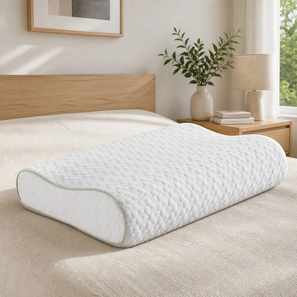 Memory Foam Pillow Contour Neck Support White Ergonomic Design Removable Cover