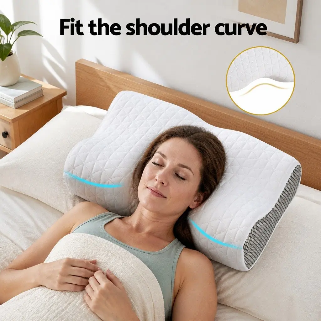 Memory Foam Pillow Contour Neck Support Ergonomic Design Two Heights White
