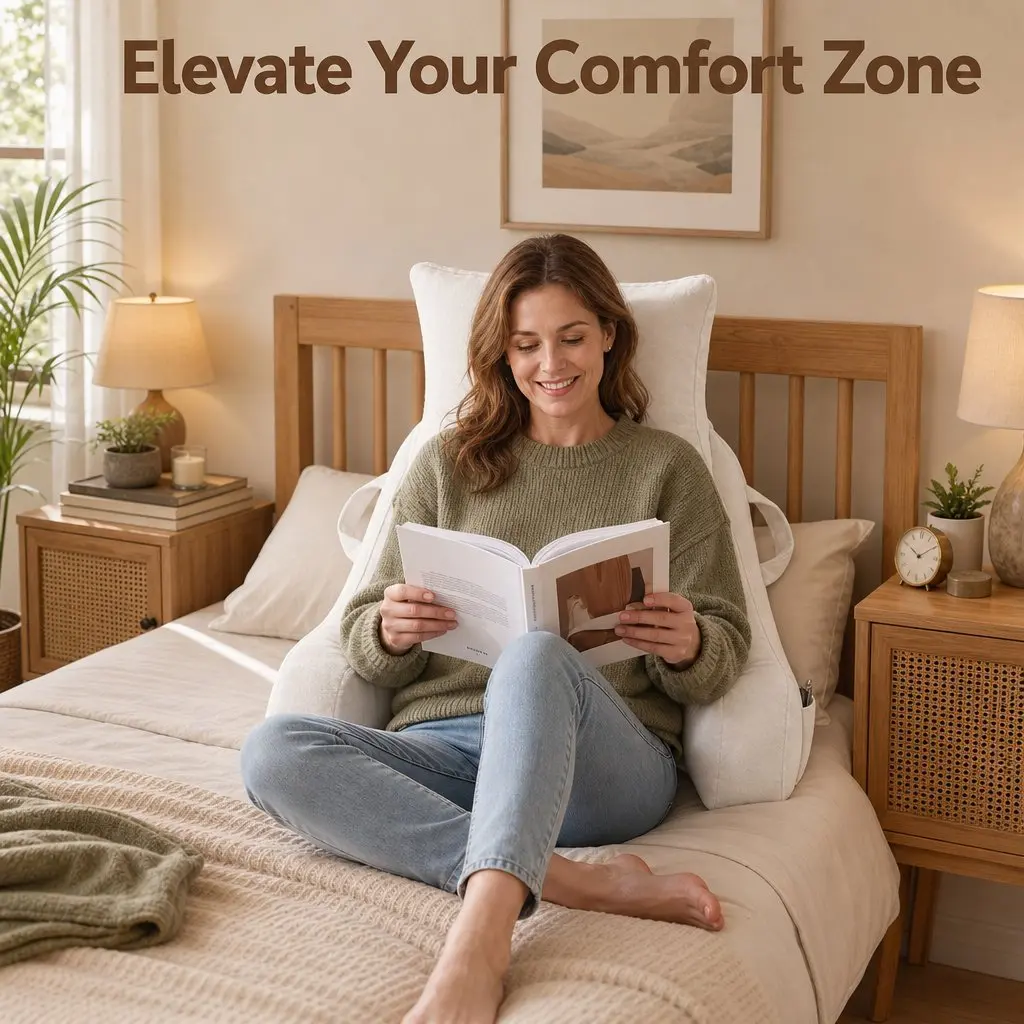 Reading Pillow Backrest Support with Detachable Neck Roll Armrests 100x27x60cm Beige