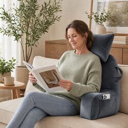 Versatile Grey Reading Pillow with Practical Features