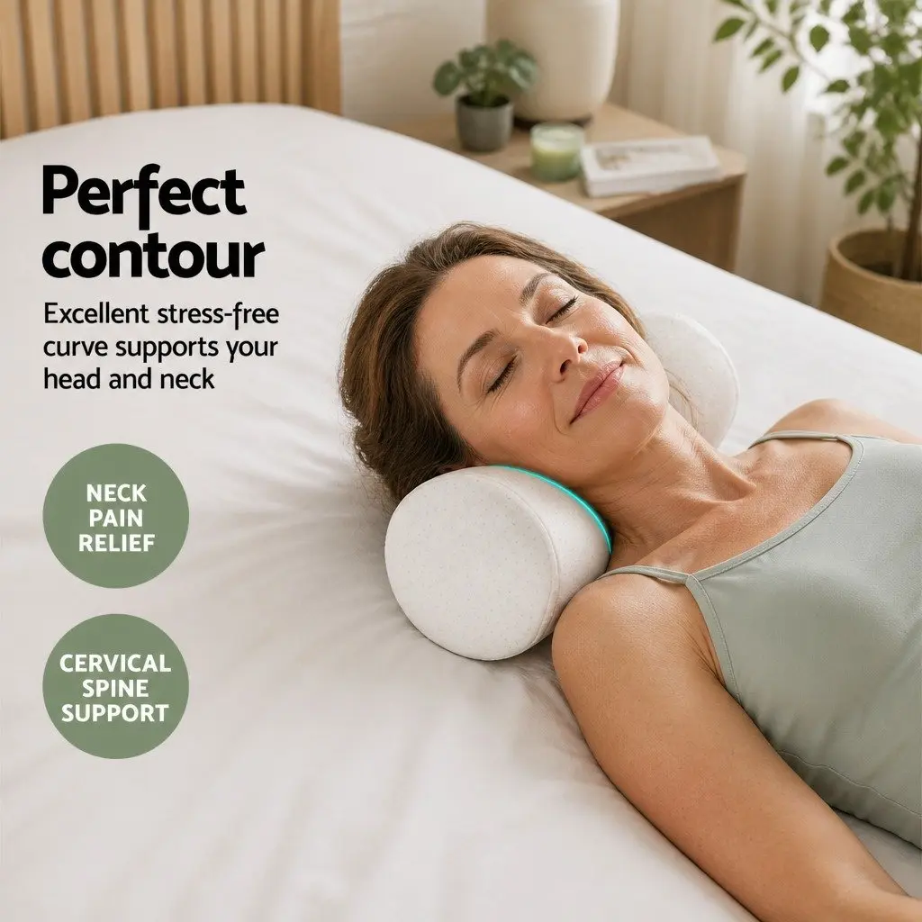 Memory Foam Neck Roll Pillow Body Support 45cm White