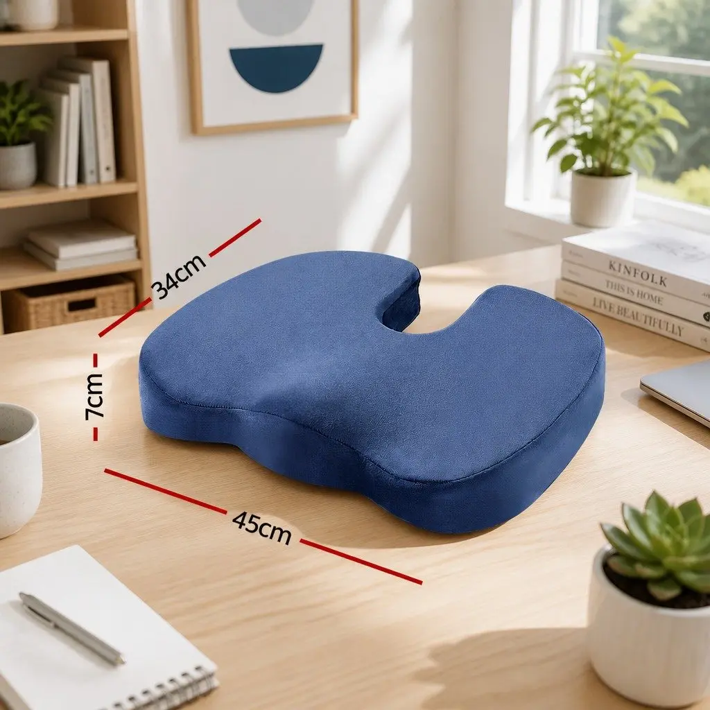 Memory Foam Seat Cushion Ergonomic Back Pain Relief Support 45cm x 36cm Blue